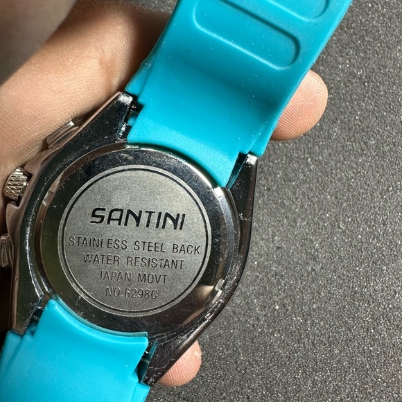 Santini Ladies Quartz Watch Analog Silver Tone Rhinestone Accent Blue Band Worki - Picture 6 of 8